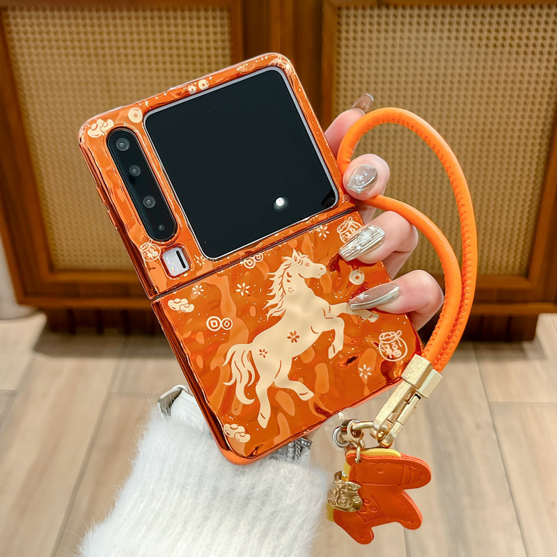 Casing ponsel lipat untuk Huawei Pura X Oranye, tali tangan kuda elektroplating, casing ponsel TPU k
