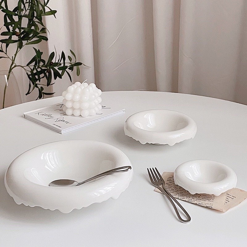 LEIA Plate Bowl Piring Mangkok Korea Aesthetic Homecafe Minimalis Alas Makan Mangkuk Keramik Kaca Mo