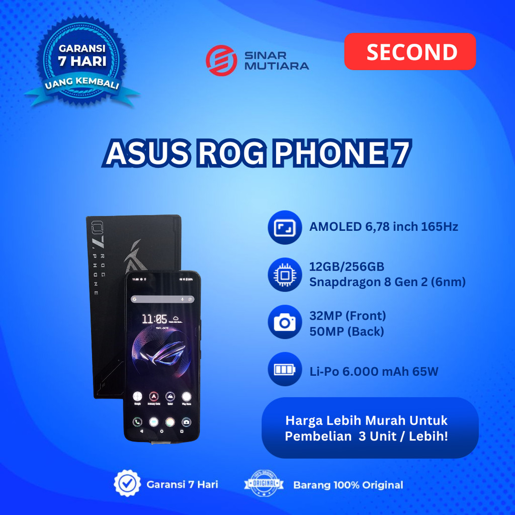 ASUS ROG PHONE 7 12/256 GB HP SECOND ORIGINAL SINAR MUTIARA CELL