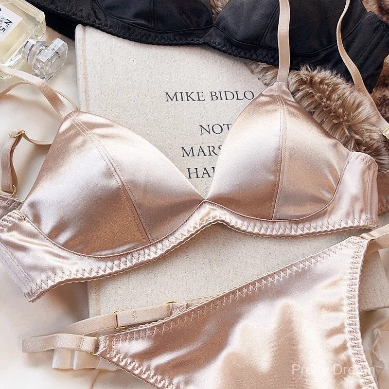 [Pretty Dream]Set bra dan celana dalam thong tipis tanpa kawat, nyaman, dan seksi ala Prancis berbah