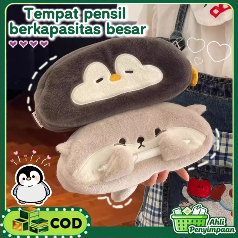 Penguin Tempat Pensil Plush BuluLucu Tempat Pensil Berkapasitas Besar Tempat Pensil Berbulu