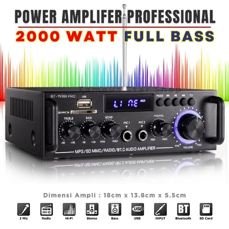 BISA COD POWER AMPLIFIER WIRELESS KARAOKE Pleco BT 198A/198B PRO 2000WATT/ 600WATT AMPLIFIER AUDIO S