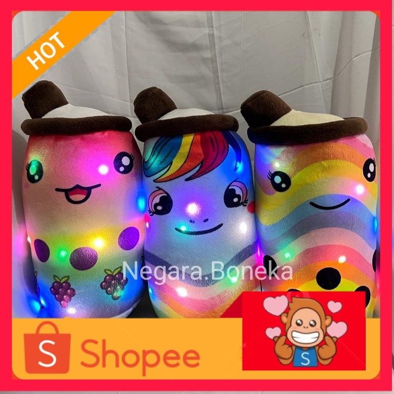 Boneka BOBA RAINBOW LED,BOBA milk LED boba boneka minuman boba printing 30 cm