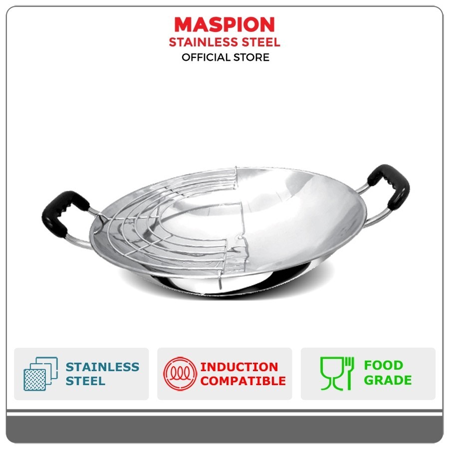 Maspion Panda Wajan Stainless Steel Aster Wok + Tempura 30 cm