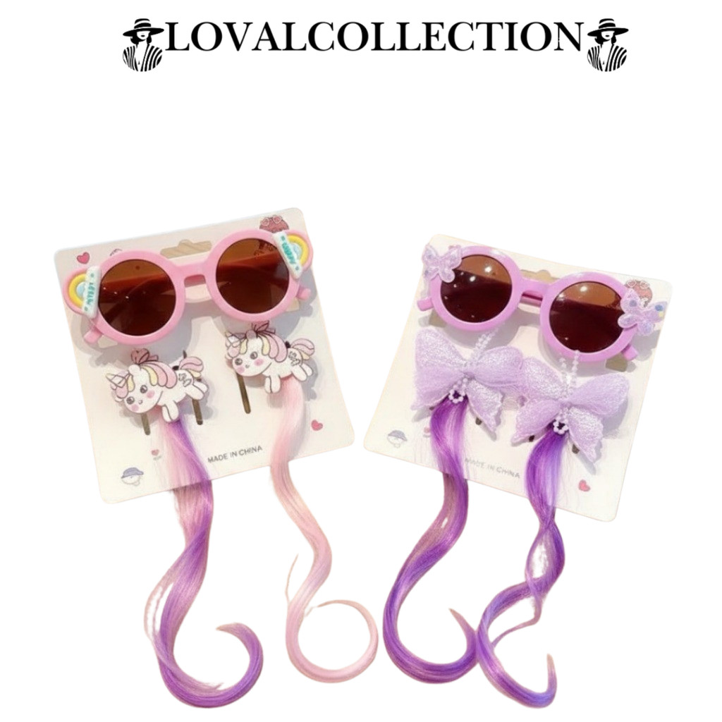 LC Set Isi Kacamata Dan Jepitan Rambut H1131 Sepasang Hair Clip Curly Pin Rambut Model Karakter Sanr