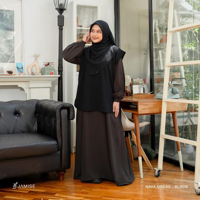 Nava Dress | Gamis Vest Simpel Remaja Muslimah by Jamise - Black, XS