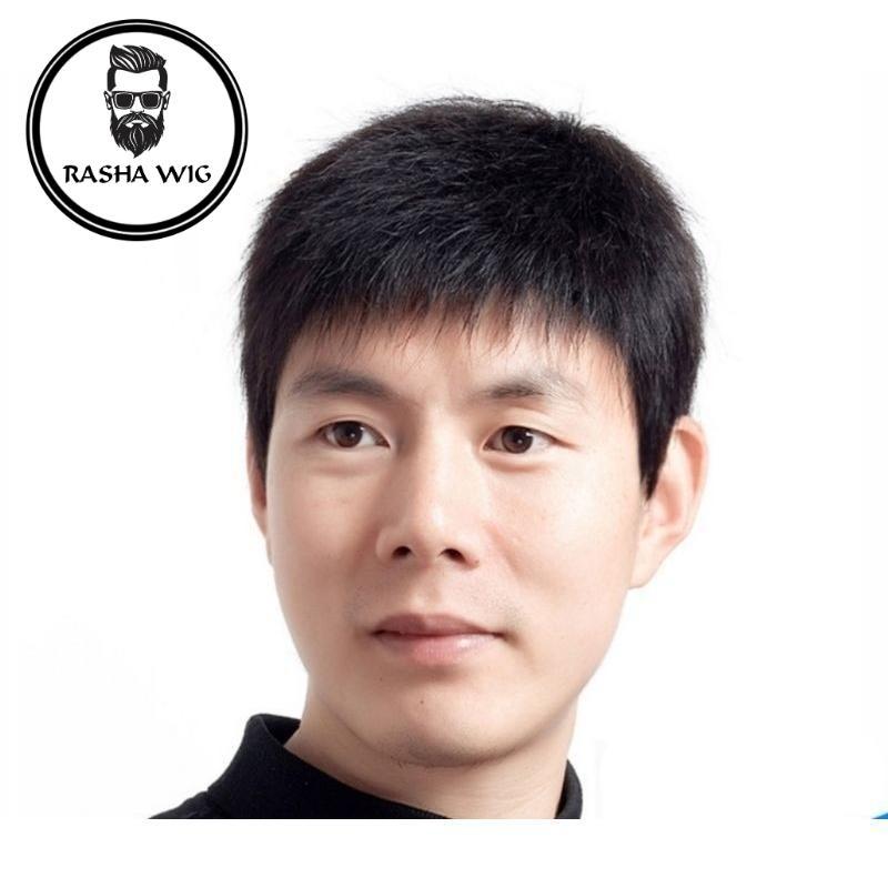 Wig Pria Korea Rambut Pendek Tanpa Poni Warna Hitam Alami