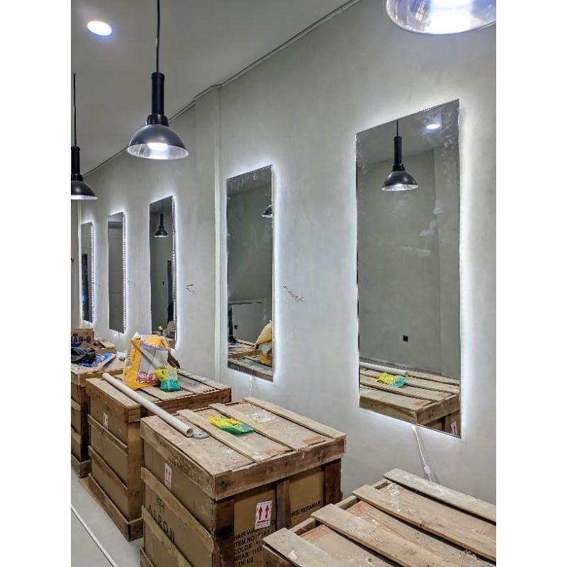 Cermin Gantung Salon Petak LED Premium Rubber Karet Aestetic Bentuk Oval Curve Capsul dan Oval Round