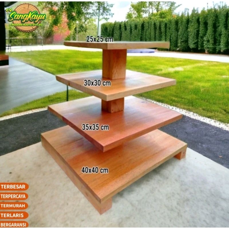 Rak kue susun 4 susun Tinggi 42 cm wooden cup cake stand rak kue kayu susun tatakan