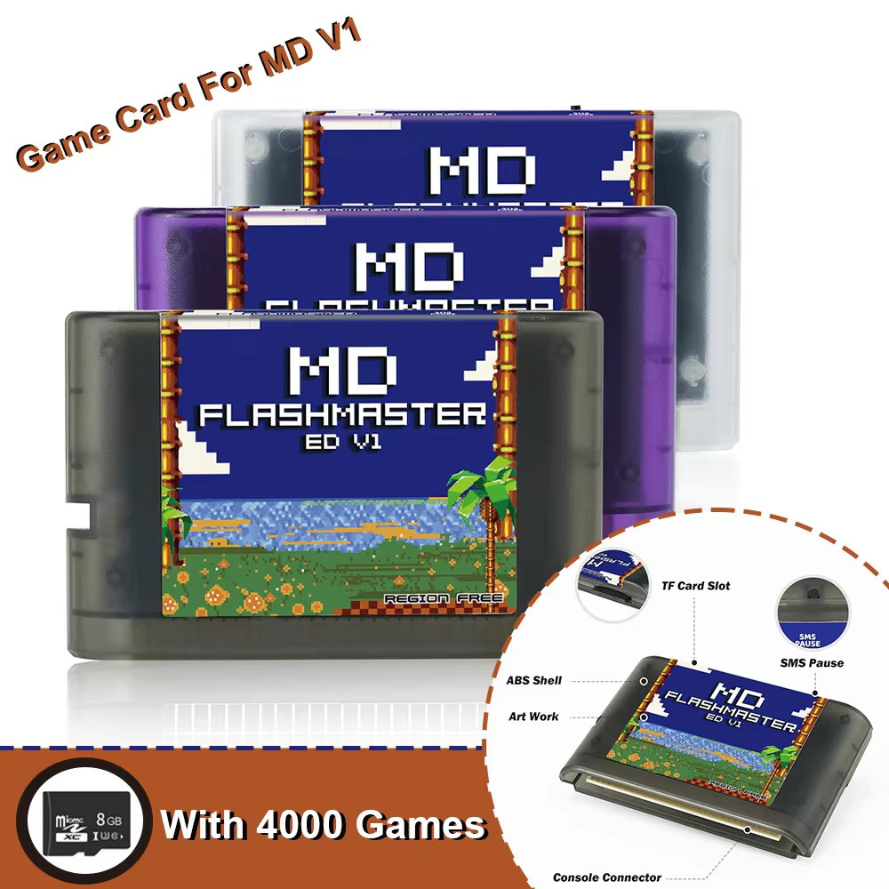 New 4000 In 1 Game Cartridge For Mega Drive MD Game Cassette With 8GB TF Card For SEGA Genesis Retro