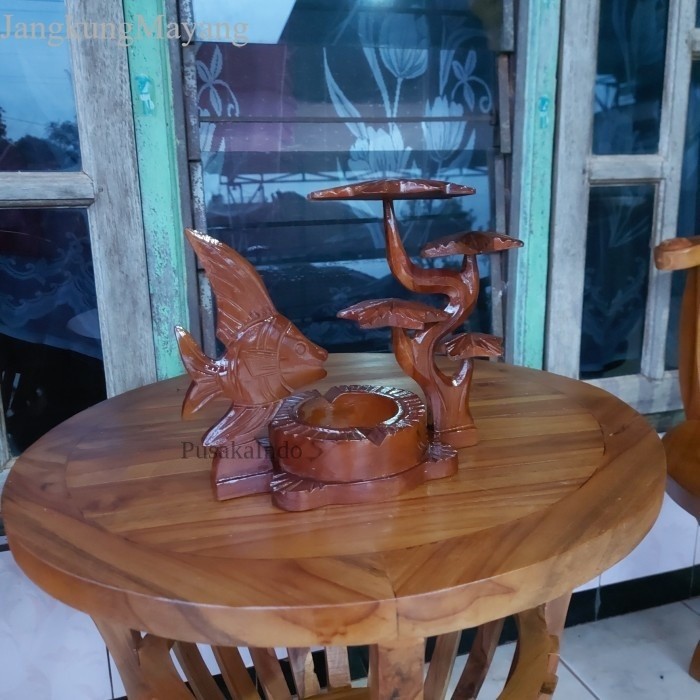 Asbak Kayu Ukir Jati Motif Ikan murah Jos