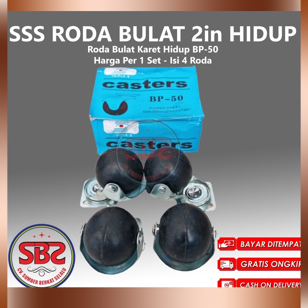 Roda Etalase Bulat Karet Hitam Roller Ball Caster 2 inchi Hidup isi 4 pcs Karet Hidup Hitam Triple-S