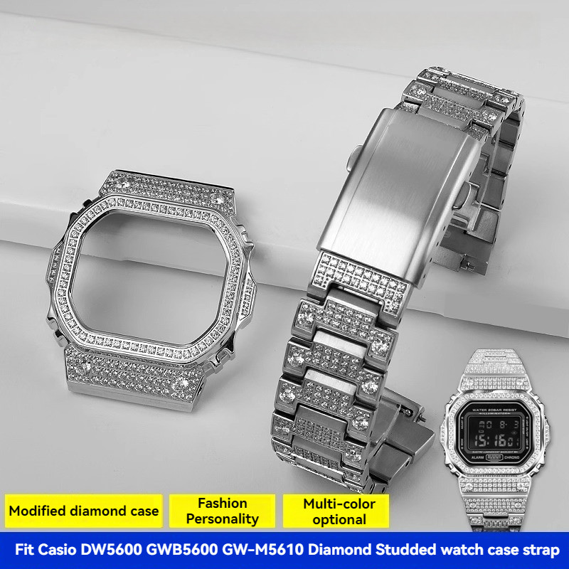 For Casio Wat Mofication amond Studded Case and Strap DW5600 GW-B5600  DW5610 GW-M5610 Steel Metal W