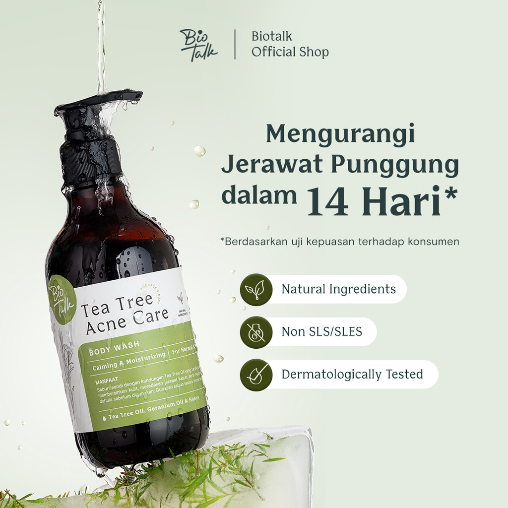 Biotalk Tea Tree Acne Care Body Wash | 300 ml | No SLS/SLES | Sabun Mandi Cair Natural | Mengurangi 