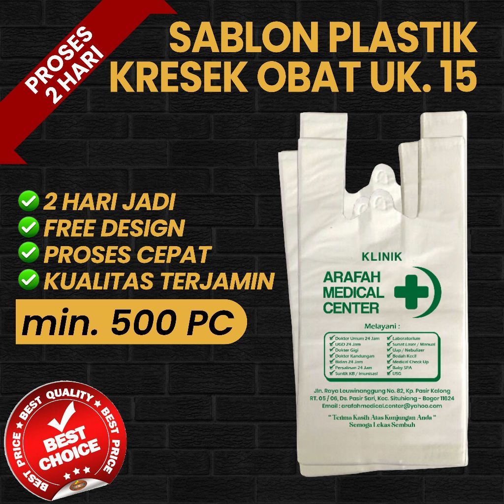 Sablon Plastik Kresek Obat 15cm Putih Susu (2 Hari Jadi)