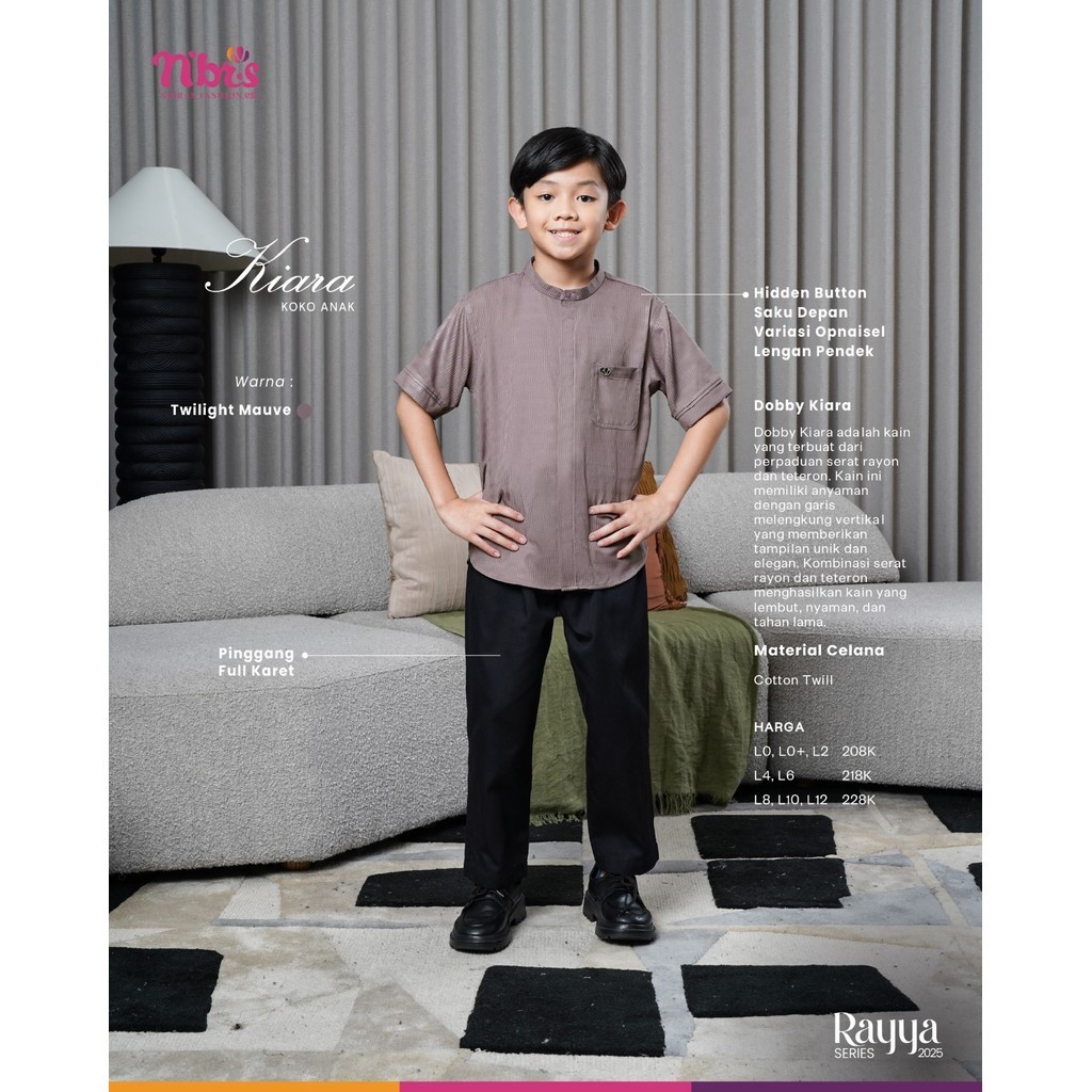 NBRS Kiara Gull Grey Baju Muslim Anak Laki Laki Koko Set Celana Hitam Nibras
