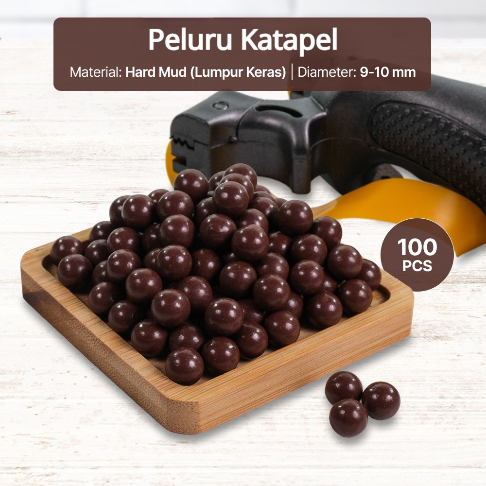 100 PCS Peluru Ketapel Slingshot Ammo Hard Mud Balls 9-10mm  - Peluru Ketapel Tanah Keras 9–10mm - A