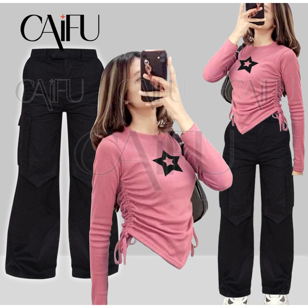 SETELAN STAR VALEN BLOUSE Y2K + JOGGER WANITA STYLE KOREA SETELAN WANITA KEKINIAN