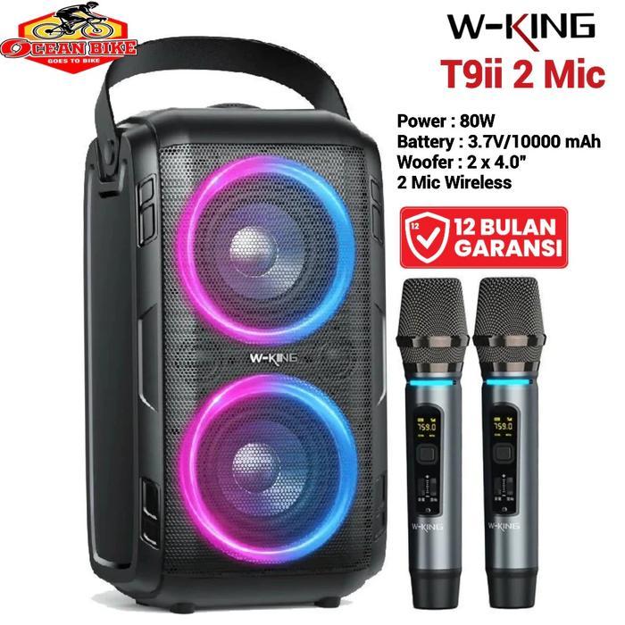 PROMO GASPOLL Speaker Portable Wireless W-KING T9 + MIC Speker bluetooth Karaoke - T9ii 2 MIC