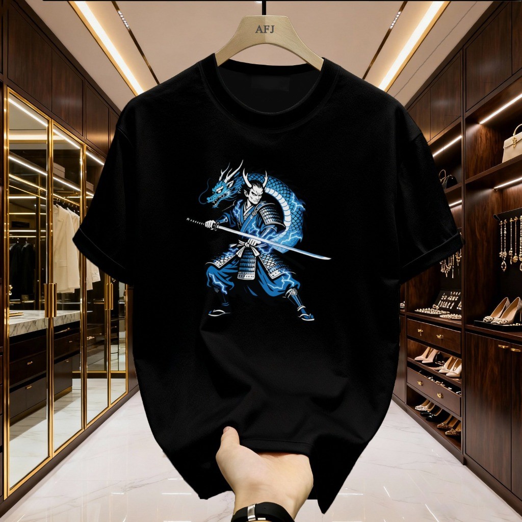 Kaos Naga Biru Streetwear Western Fury White Tiger Samurai Edition Graphic Tee Unisex Gaya Urban Jep