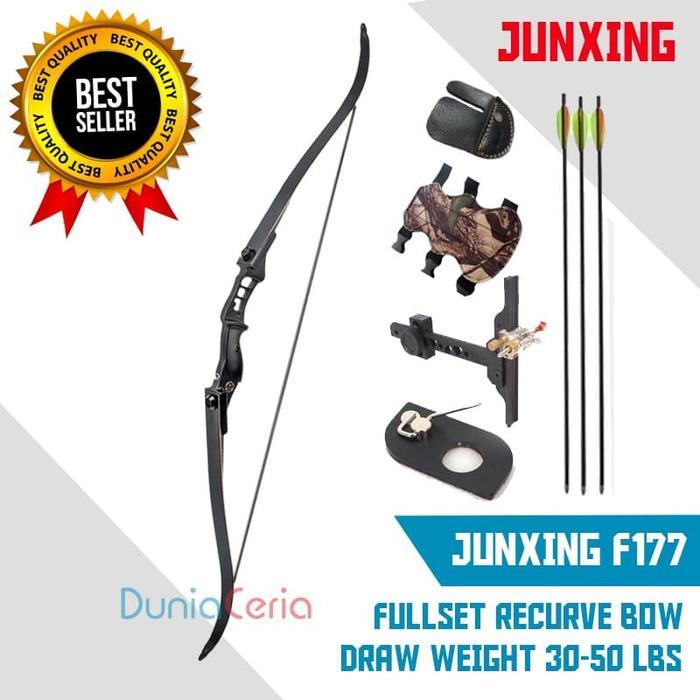 FULLSET Busur Panah Junxing F177 Recurve Bow Siap Pakai - Hitam, 30 lbs