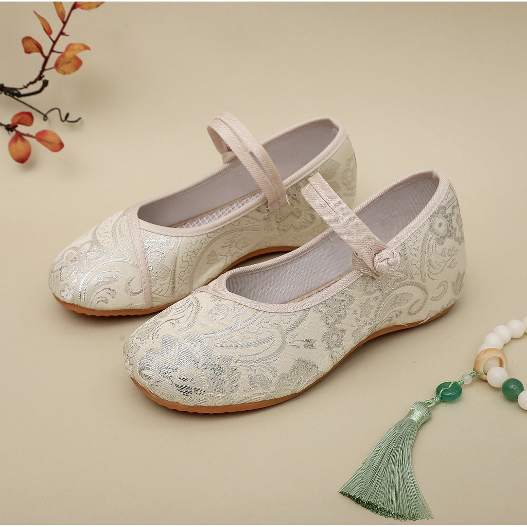 Sepatu Tradisional China “Beijing” untuk Ibu dan Siswi, Desain One-Strap Buckle, Bahan Katun Bordir,