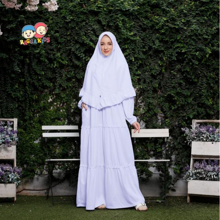 Gamis putih polos dewasa Raggakids | baju putih sarimbit | Baju muslim putih perempuan dewasa - Gami