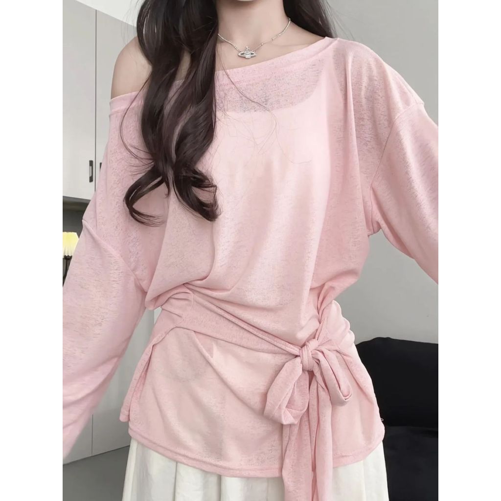 Baju Atas Wanita Anti Surya, T - Shirt Oversize Model Baru, Tipis, Gaya Desain, Tembus Pandang