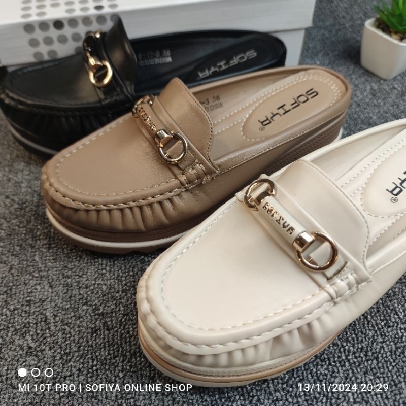 SOFIYA ORI 8113 3 BUSTONG WEDGES WANITA IMPORT/IMPOR / SEPATU BUSTONG  SLOP IN WANITA TINGGI HAK 5CM