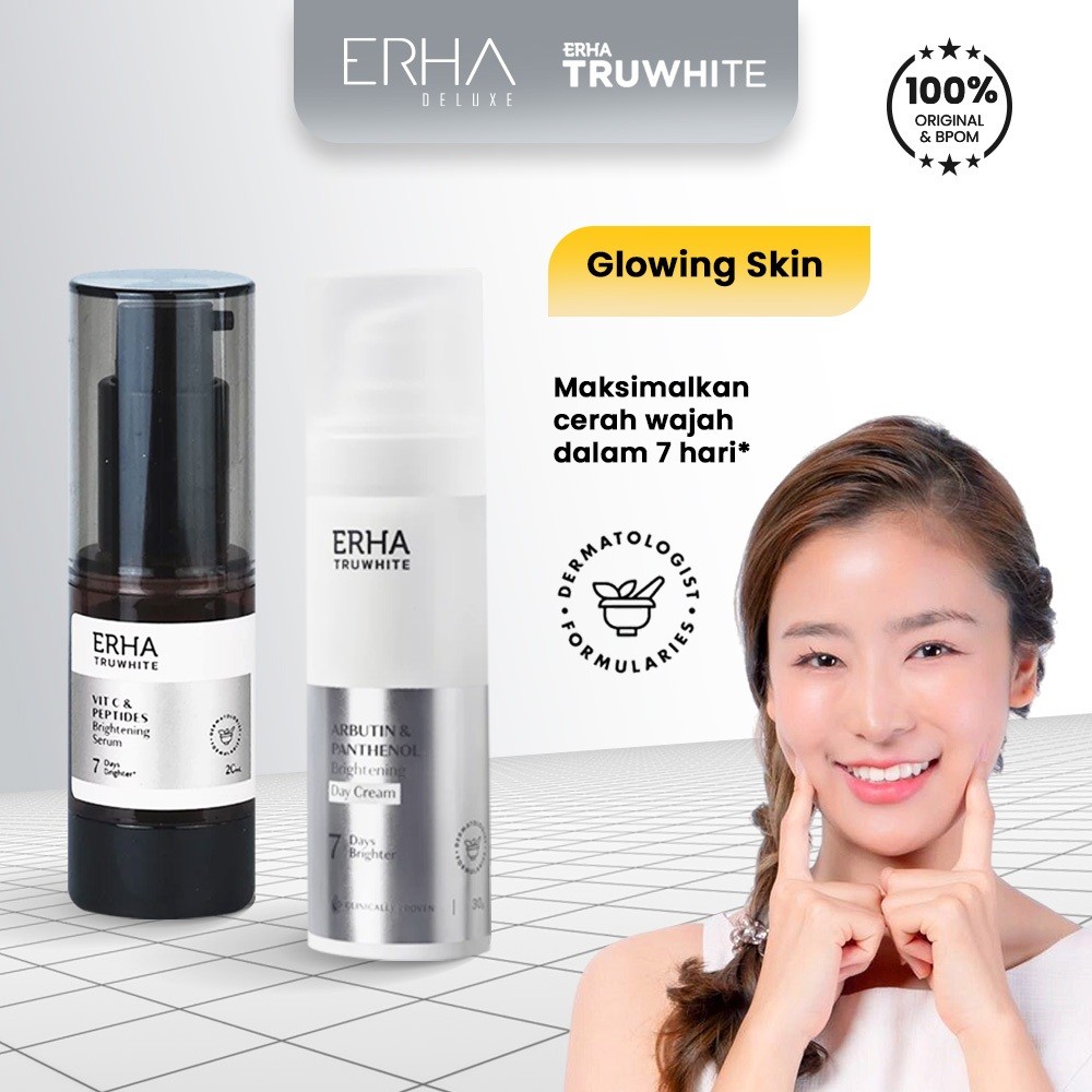 ERHA Paket Pemutih Wajah - Truwhite Brightening Day Cream + Vitamin C Serum 2 Pcs