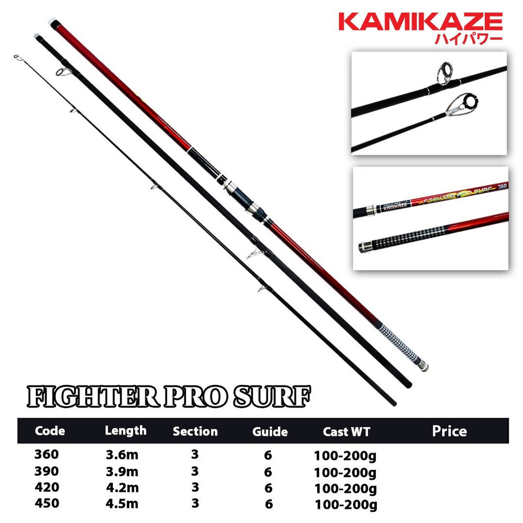 Joran pancing KAMIKAZE FIGHTER PRO SURF 360 390 420 450 Joran surf sambung 3 Carbon Action kaku Rock