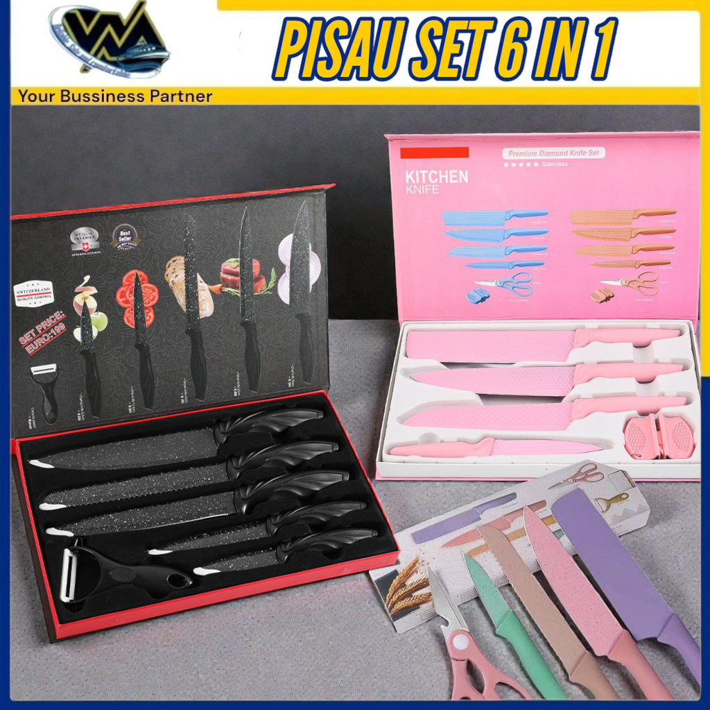 WMEDIA Pisau Set Diamond 6pcs / Premium Diamond Knife Set / Knife Set 6 in 1
