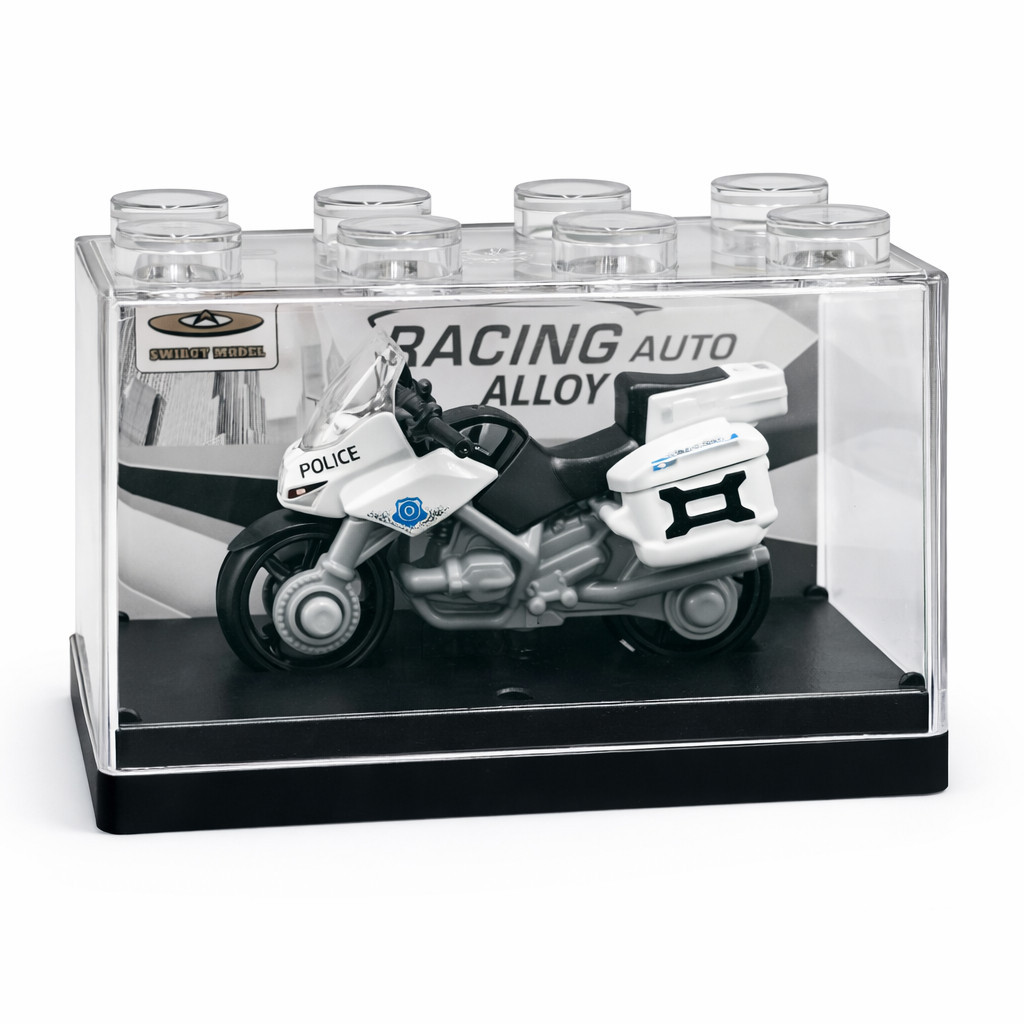 Mainan Miniatur Motor Polisi Diecast Metal Box Acrylic Police