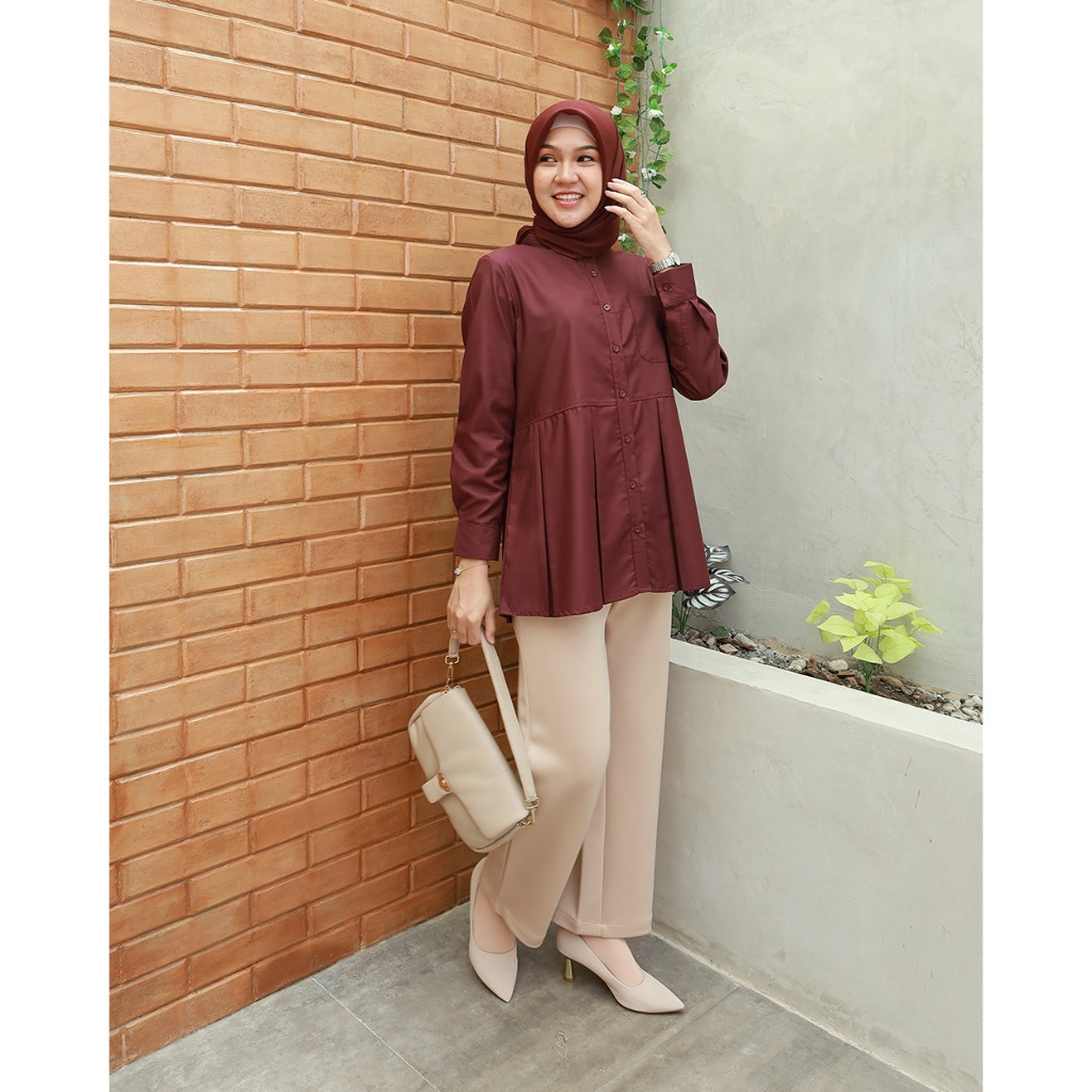 ZIZISHOP Cod - M, L, XL, XXL - Original Ayesa Top SKU Ke 1 - Pakaian Kemeja Kerja Wanita By Hijab Ma
