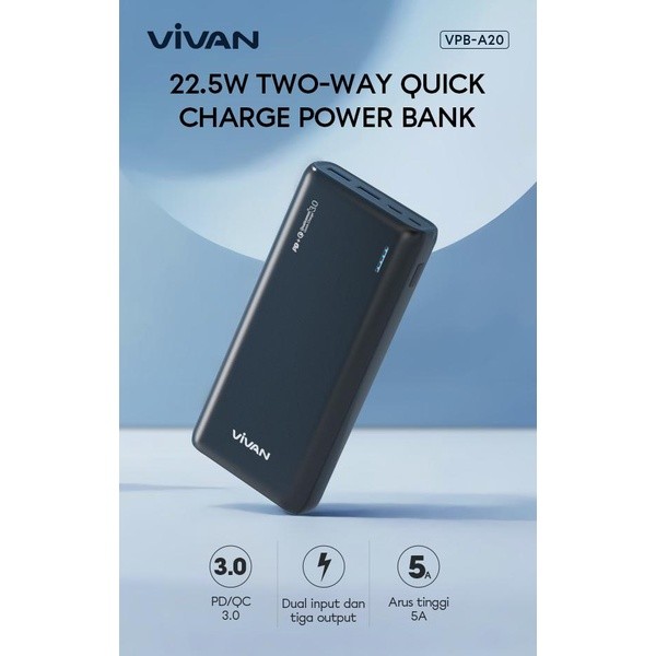 Powerbank 20000 mah Power bank VIVAN Original VPB-A20 Fast Resmi Real KAPASITAS BERGARANSI