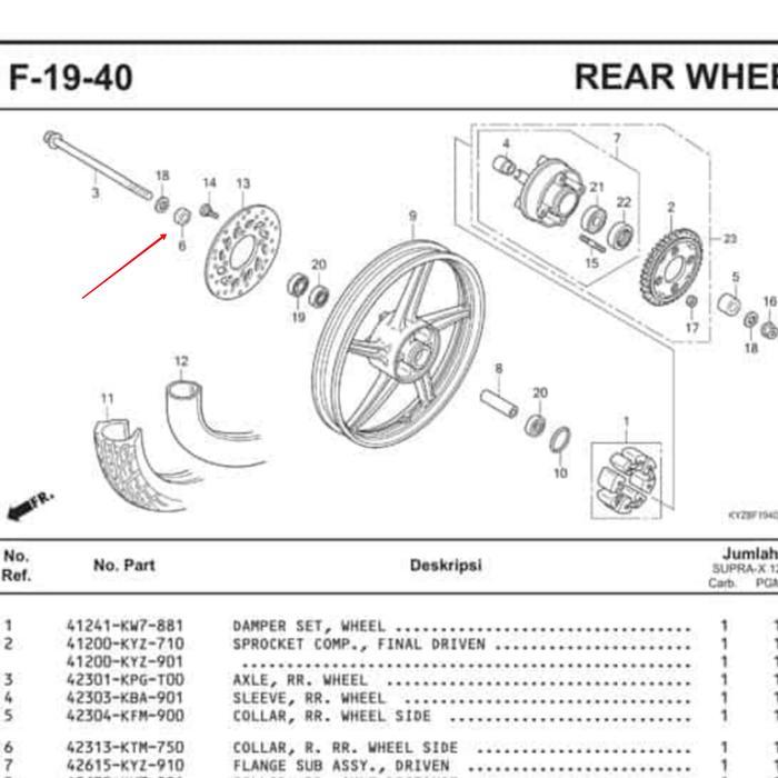Bosh Roda Belakang Kanan Supra X 125/Blade Cakram Original AHM 42313-KTM-750