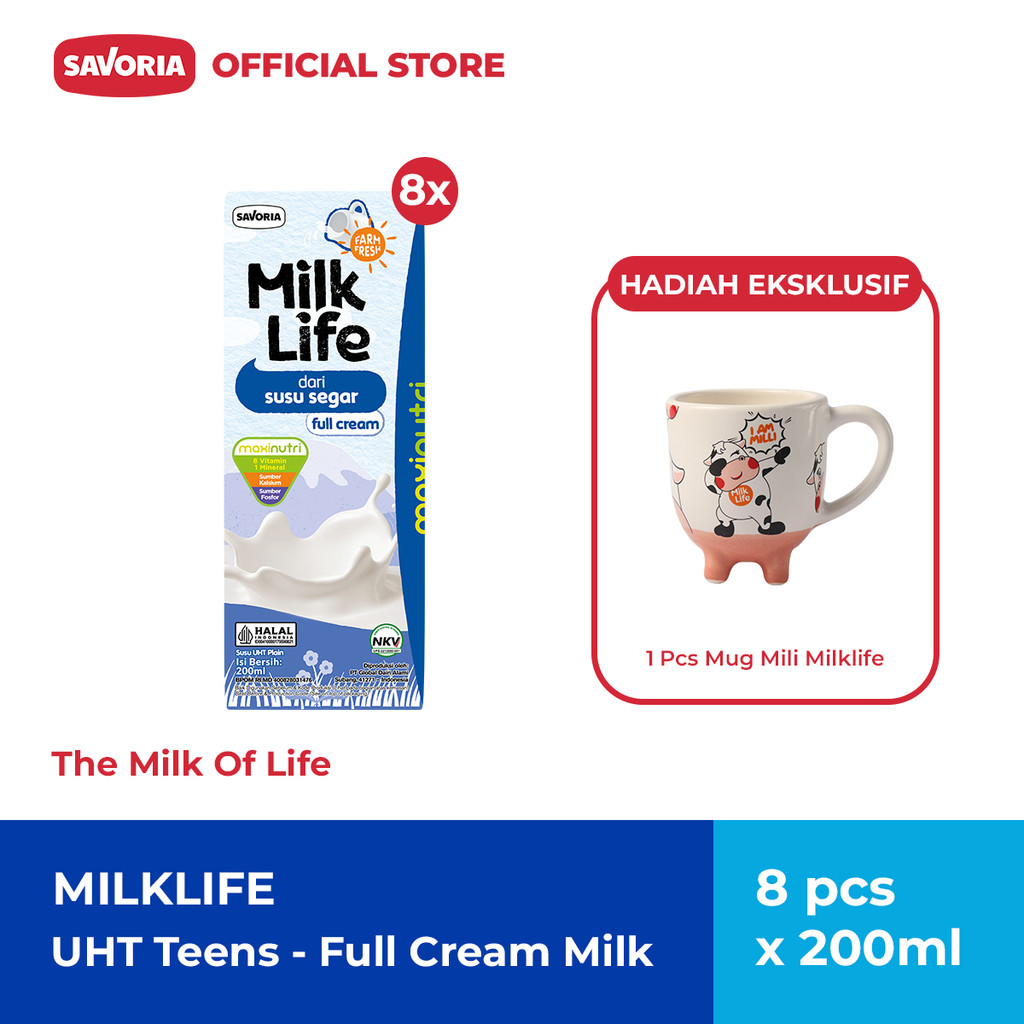 MilkLife UHT Teens Full Cream Milk 8 Pcs x 200ml + Mug Mili