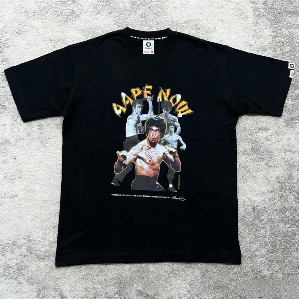 COD Aape X Bruce Lee Graphic Tee Black Original T-shirt Pria