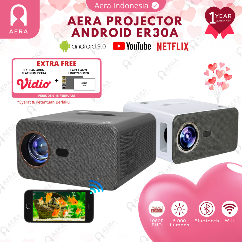 AERA Proyektor ER30A Android 5000 Lumens RAM 1 / 8 GB 1080P Full HD 4K | Proyektor Android Wifi | Pr