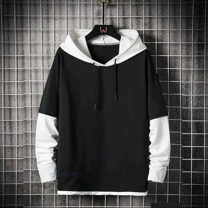 kaos hoodie pria kaos hoodie double layer lengan panjang pria sweater kaos Distro Sweatshirt Zipper 