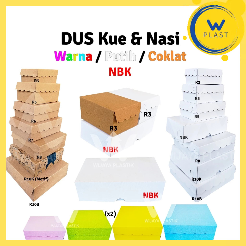 Dus Kue ( NBK ) Warna / Putih / Coklat @Pcs | Duplex & Kraft karton polos kardus besar coklat kotak 