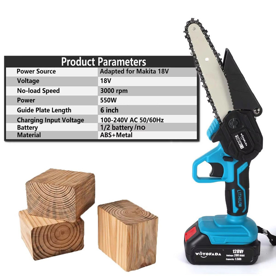 6 Inch Portable Electric Chain Saw Pruning ChainSaw Cordless Garden Logging Saw Woodworking Cutter F