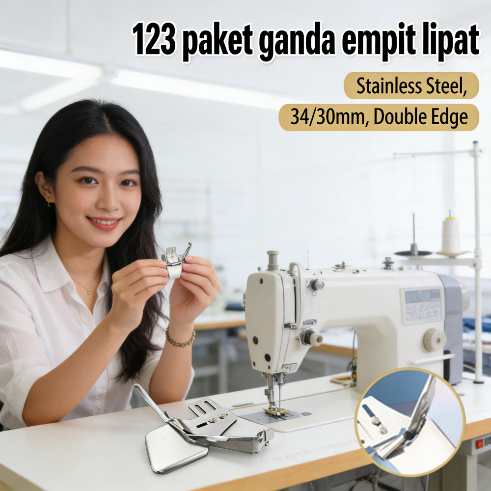 Kain Mesin Jahit Bisban Corong 34mm Kelim Pinggiran 4 Lipatan 30/32mm Steel Alat Pemakai
