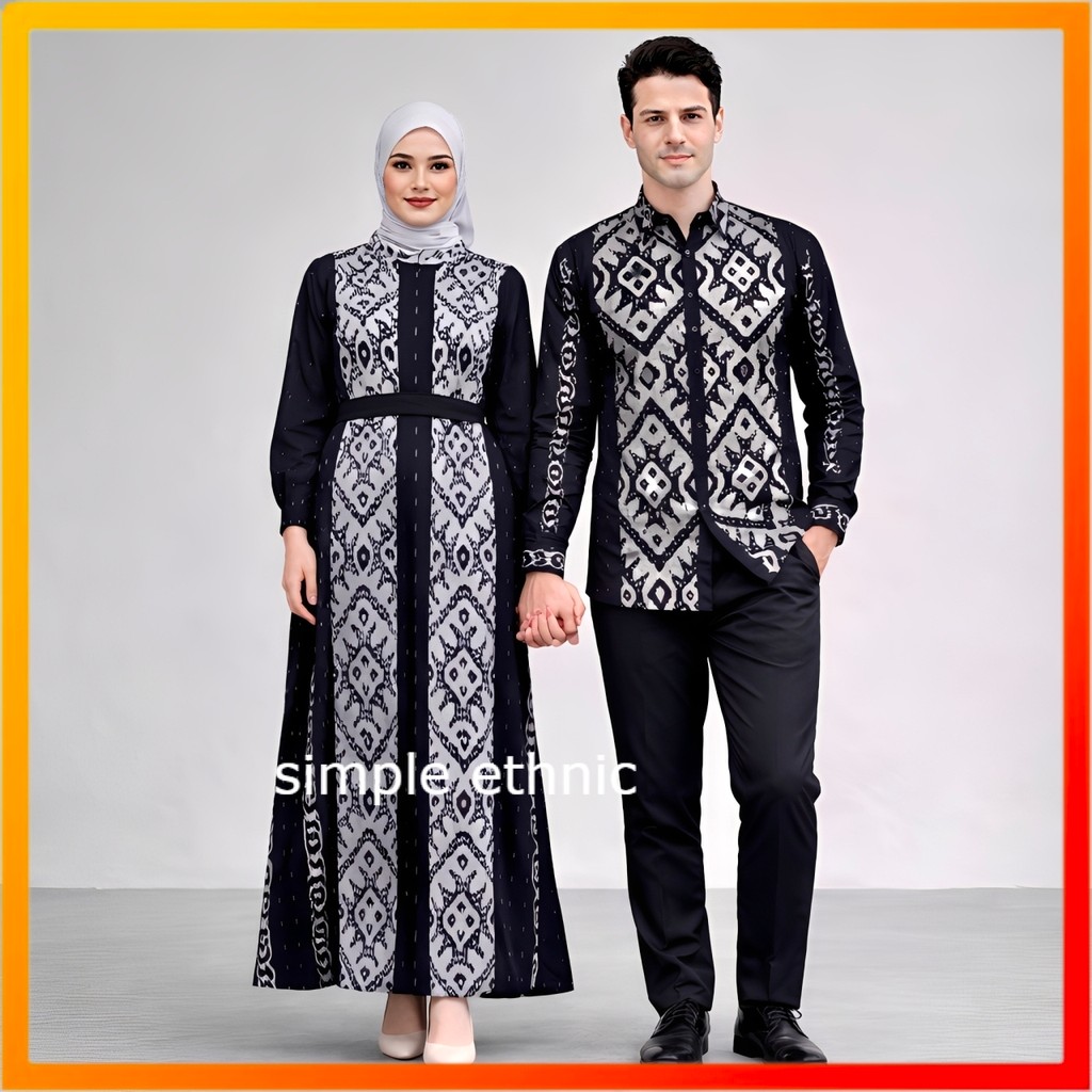 [READY STOCK] Baju Tenun Couple Lebaran Kemeja Dan Gamis Simple Elegan / Baju Muslim Lebaran Pasanga