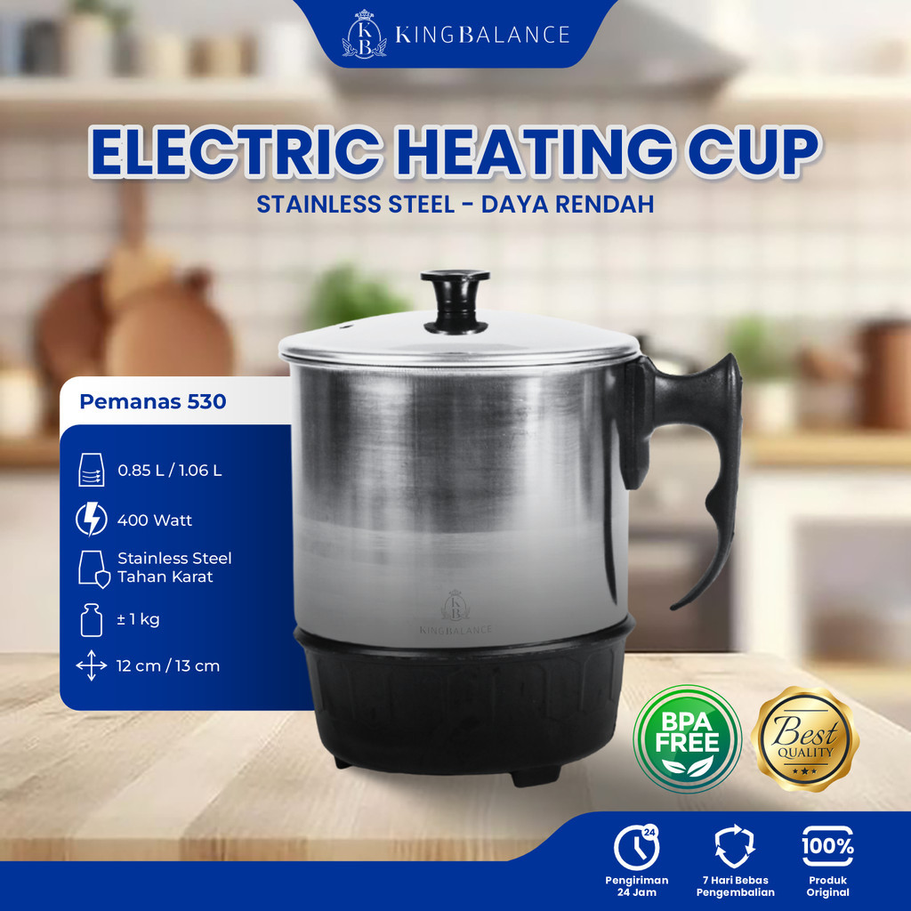King Balance Teko Listrik Pemanas Stainless Steel 400 Watt BPA Free Mug Elektrik Low Watt 530