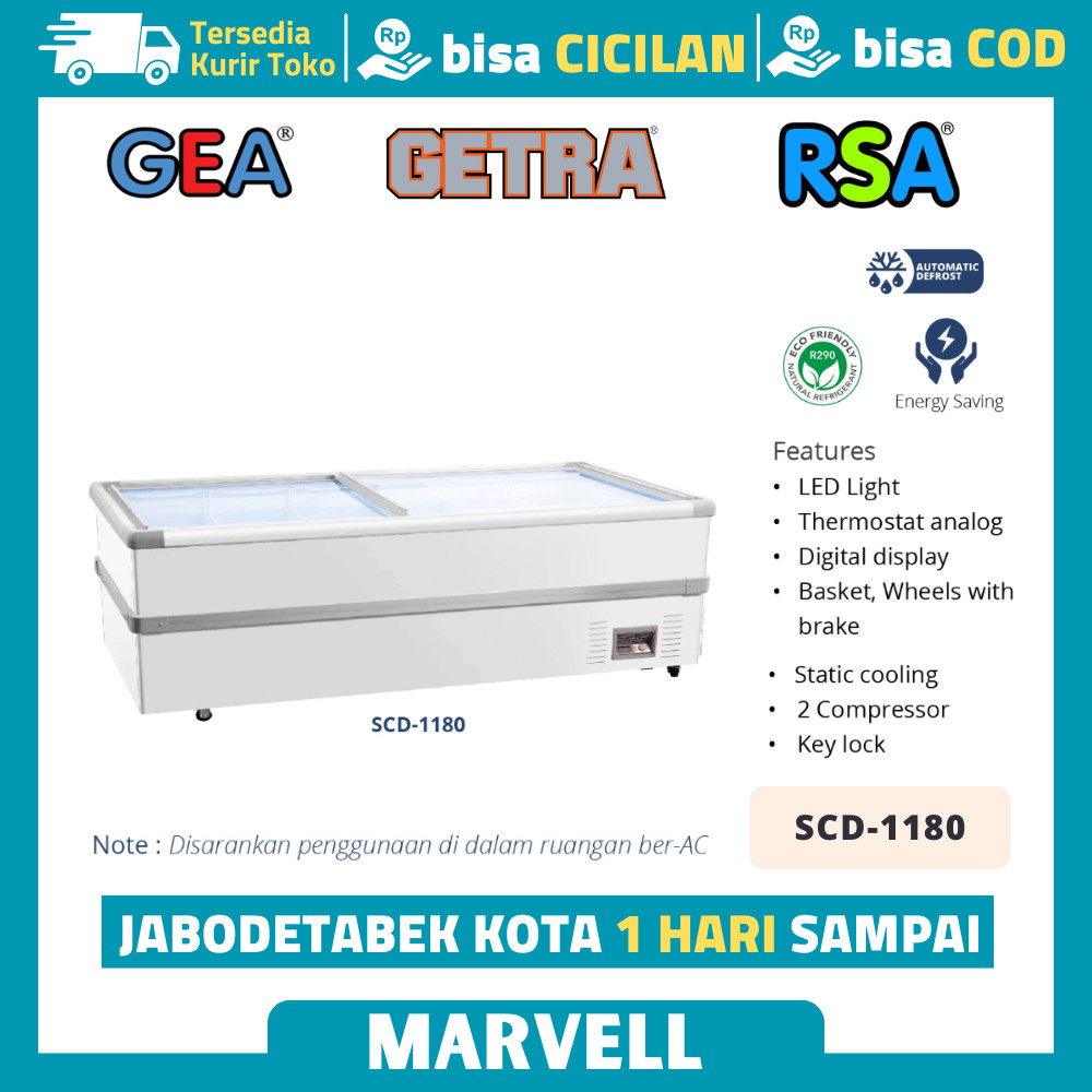 ISLAND FREEZER GEA SCD 1180 SLIDING GLASS FLAT 2 KOMPRESOR ORIGINAL