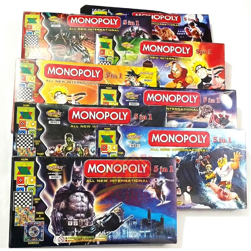 Monopoli Besar Dan Lengkap 5 in 1 Set Mainan Jadul Ular Tangga Catur Ludo Halma Aneka Karakter