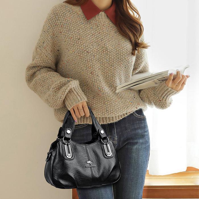 Tas Selempang Wanita Kulit Bertingkat Yang Fashionable, Tas Perjalanan Portabel - cokelat