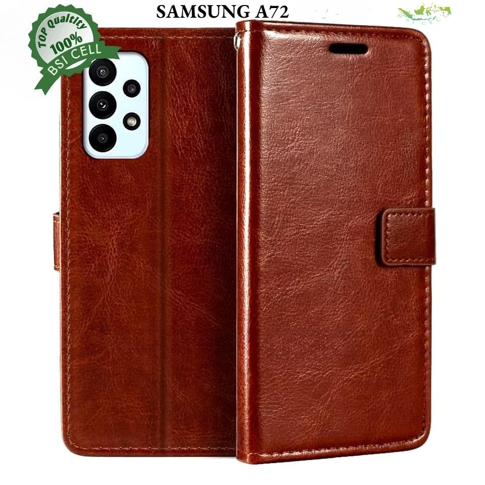 CASE SAMSUNG A72 LEATHER CASE SARUNG HP DOMPET KULIT FLIP COVER CASE BUKA TUTUP KESING DOMPET