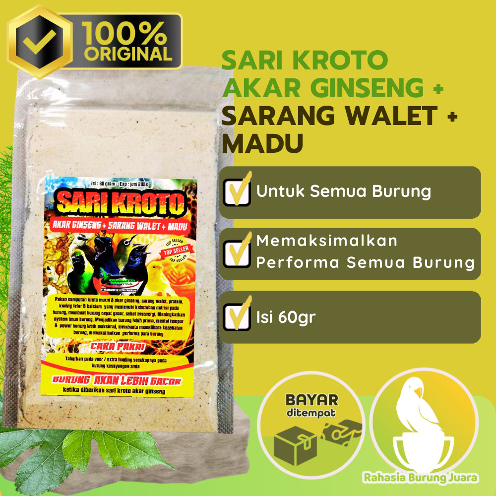 Sari Kroto Ginseng Walet Madu 60gr Pakan Burung Gacor Super Protein Tinggi Penambah Stamina Juara